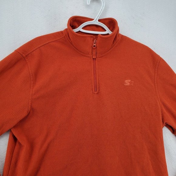 Starter Sweater Mens 1/4 Zip Fleece Orange Sweatshirt Pullover Size Medium - Picture 6 of 12